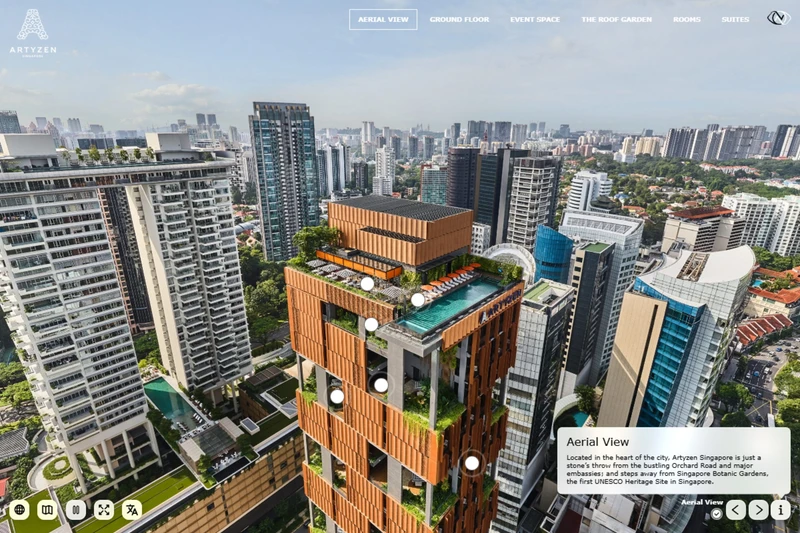 Artyzen Singapore virtual tour aerial 360 panorama showing the hotel and surrounding city