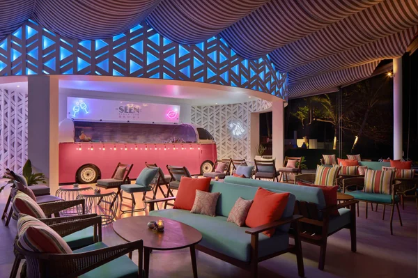 Seen Beach Club bus lounge at night commercial restaurant photography