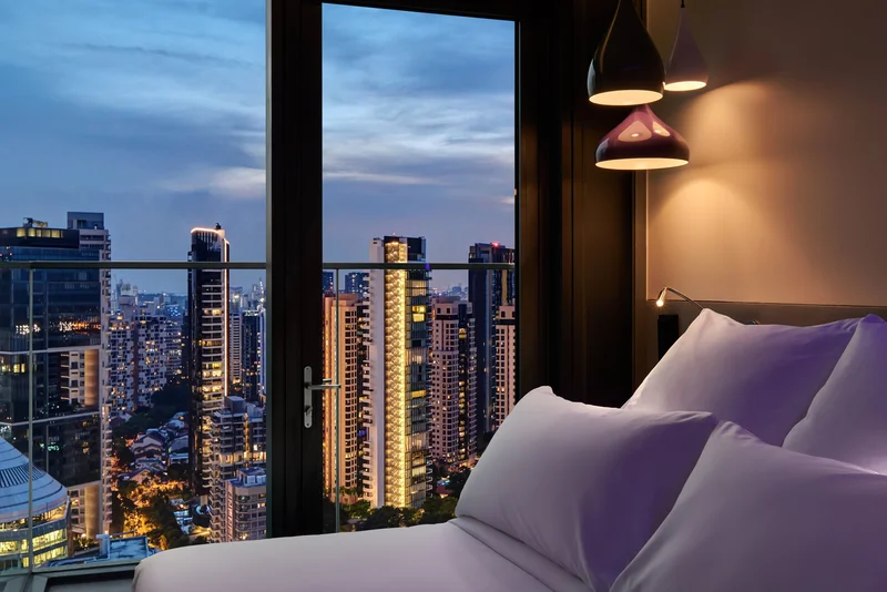 YOTEL Singapore Orchard Road deluxe room bed detail photography
