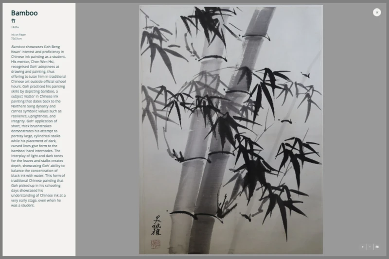 GBK85 exhibition virtual tour showing an image popup with the artwork Bamboo and its description