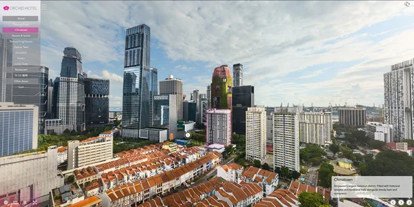 Hotel virtual tour aerial view from Orchid Hotel showing Singapore Chinatown shophouses and Tanjong Pagar skyline
